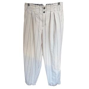 LizWear Pleated Tapered Pants Women's 8 White Cotton Pinstripe Vintage 90s Chic